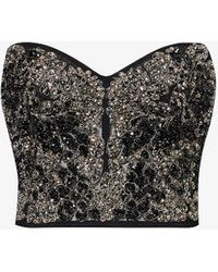 Alexander McQueen - Crystal-embellished Corseted Woven Top - Lyst