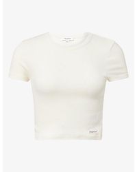 Sporty & Rich - Brand-Tab Ribbed Stretch-Cotton T-Shirt - Lyst