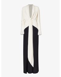 Victoria Beckham - Tie-front Plunge-neck Silk Maxi Dress - Lyst