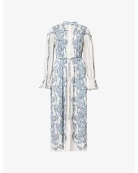 AllSaints - Delphine Floral-Print Linen-Blend Midi Shirt Dress - Lyst