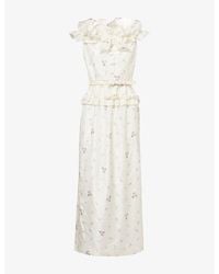 Alessandra Rich - Floral-Print Taffeta Silk Midi Dress - Lyst