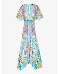 Maje - Mozaic-patterned Asymmetric Satin Maxi Dress - Lyst