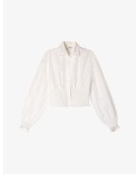 Sandro - Long-Sleeved Smocked Linen-Blend Shirt - Lyst