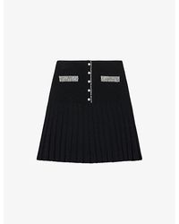 Sandro - Bead-embellished Pleated Stretch-knit Mini Skirt - Lyst