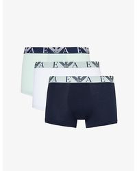 Emporio Armani - Branded-waistband Pack Of Three Stretch-cotton Trunks - Lyst