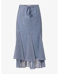Damson Madder - Rida Check-Print Crepe Midi Skirt - Lyst