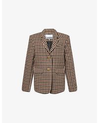 Ganni - Checked Notched-Lapel Wool-Blend Blazer - Lyst