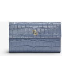 Maje Croc-embossed Leather Wallet-on-chain - Blue