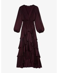 Maje - Ruffled Tie-Neck Woven Maxi Dress - Lyst