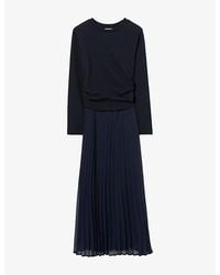 Claudie Pierlot - Long-Sleeved Pleated Cotton And Woven Maxi Dress - Lyst