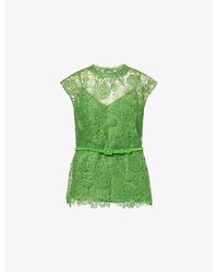 Carolina Herrera - Belted Semi-Sheer Lace Top - Lyst