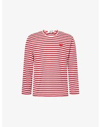 COMME DES GARÇONS PLAY - Stripe-Pattern Brand-Embroidered Cotton-Jersey T-Shirt - Lyst