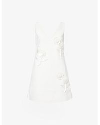 Self-Portrait - Floral-Embellished V-Neck Crepe Mini Dress - Lyst