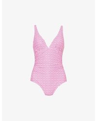 Aspiga - V-neck Graphic-pattern Recycled Polyester-blend Swimsuit X - Lyst