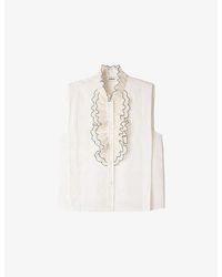 Sandro - Sleeveless Ruffled-Collar Woven Shirt - Lyst