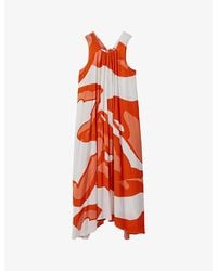 Reiss - Avia Graphic-print Dipped-hem Woven Midi Dress - Lyst