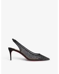 Christian Louboutin - Follies Strass Sling 70 Mesh And Suede Courts - Lyst