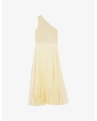 BOSS - One-Shoulder Pleated Woven Midi Dress - Lyst