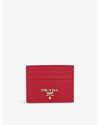 Prada - Fuoco (dark ) Logo Saffiano Leather Cardholder - Lyst