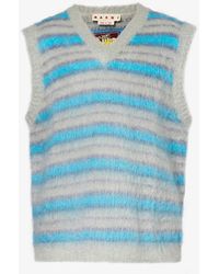 Marni - Striped V-neck Sleeveless Wool-blend Jumper - Lyst