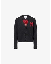 Ganni - Bunny-Intarsia V-Neck Wool-Blend Cardigan - Lyst