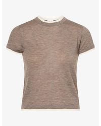 ME+EM - Barely There Contrast Trim Merino Wool And Cashmere T-Shirt - Lyst