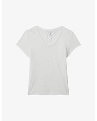 Reiss - Lottie V-neck Short-sleeve Linen T-shirt - Lyst