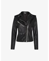 Whistles - Agnes Zip-Through Sheepskin-Leather Biker Jacket - Lyst