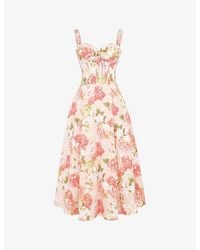 House Of Cb - Rosalee Floral-Print Stretch Cotton-Blend Midi Dress - Lyst