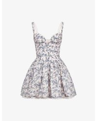House Of Cb - Brigitte Print Corset Linen-Blend Mini Dress - Lyst