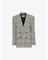 Saint Laurent - Padded-shoulder Double-breasted Checked Wool Blazer - Lyst