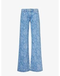 PAIGE - Sonja Flared-leg Mid-rise Floral-print Stretch-denim Jeans - Lyst