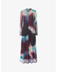 Whistles - Oil Paint-Print Slim-Fit Stretch-Mesh Midi Dress - Lyst