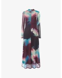 Whistles - Oil Paint-Print Slim-Fit Stretch-Mesh Midi Dress - Lyst