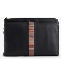 Paul Smith - Striped-panel Zipped Leather Document Bag - Lyst
