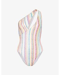 Missoni - One-Shoulder Chevron-Pattern Woven Swimsuit - Lyst