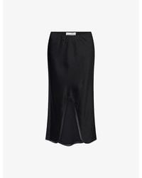 Victoria Beckham - Split Detail Satin Midi Skirt - Lyst