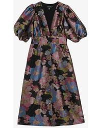 Ted Baker - Matsea Button-front Floral-jacquard Woven Midi Dress - Lyst