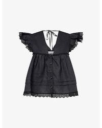 Ganni - Angel Short-Sleeve Linen Top - Lyst