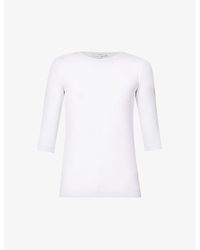 Vince - Three Quarter-Length Sleeve Ribbed Stretch-Woven Top - Lyst