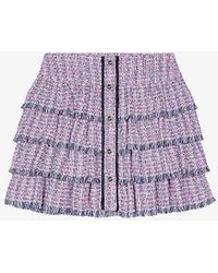 Maje - Ruffle-trim Tweed Cotton-blend Mini Skirt - Lyst