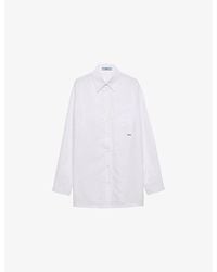 Prada - Embroidered-Logo Poplin Shirt - Lyst