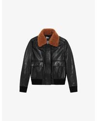 The Kooples - Sherpa-Collar Side-Pocket Leather Jacket - Lyst