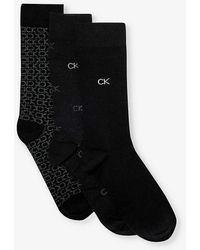 Calvin Klein - Branded Crew-length Pack Of Three Cotton-blend Socks - Lyst