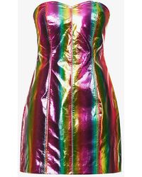 Amy Lynn - Rainbow Striped Sweetheart-neckline Faux-leather Mini Dres - Lyst