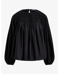 Polo Ralph Lauren - Pleated Oversized Silk-Cotton Blend Blouse - Lyst
