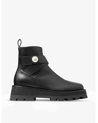 Jimmy Choo - Meena Button-Embellished Leather Ankle Boots - Lyst