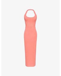 House Of Cb - Lusilla Halterneck Stretch-Mesh Midi Dress Xs (A-C Cup) - Lyst