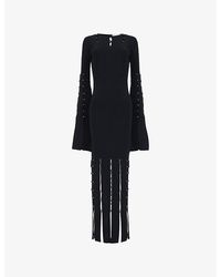 eem - Metal-Embellished Fringed Ribbed-Knit Midi Dress - Lyst