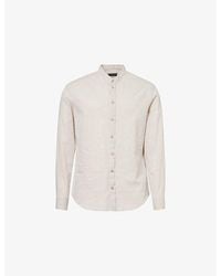 Emporio Armani - Armure Grandpa-Collar Linen-Blend Shirt - Lyst